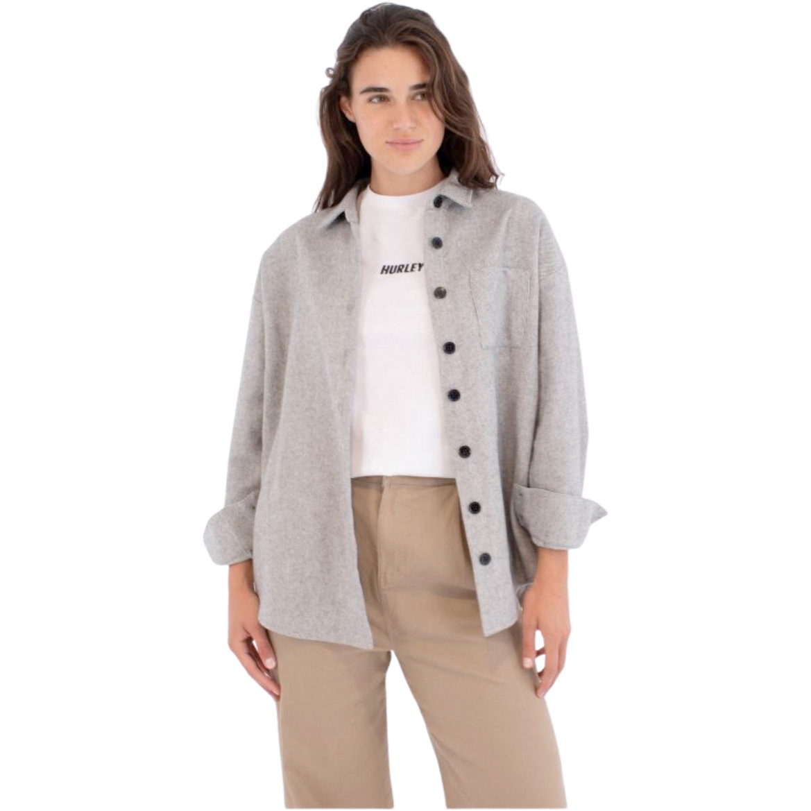 2026 Hurley Womens Union Solid Flannel Shirt WVSEU00008 - Light Heather Grey